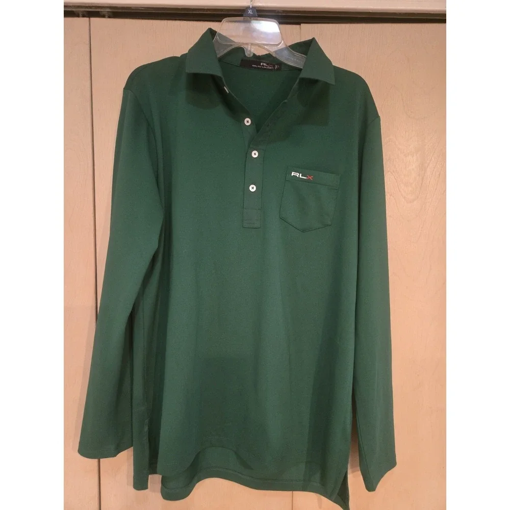 RLX Ralph Lauren Men's Long Sleeve Performance Polo Shirt Green Pocket Logo Size